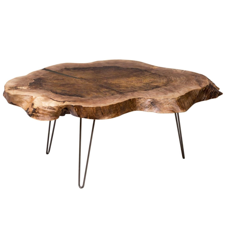 Coffee Table Rustic Live Edge Slab Hairpin Legs Patio Decor