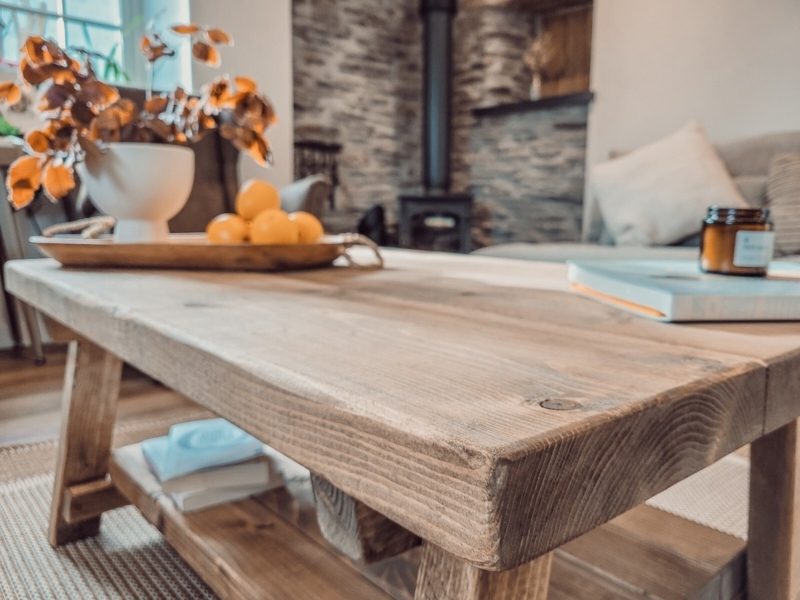 Coffee Table Rustic Wood X-Brace Sides Storage Shelf Farmhouse