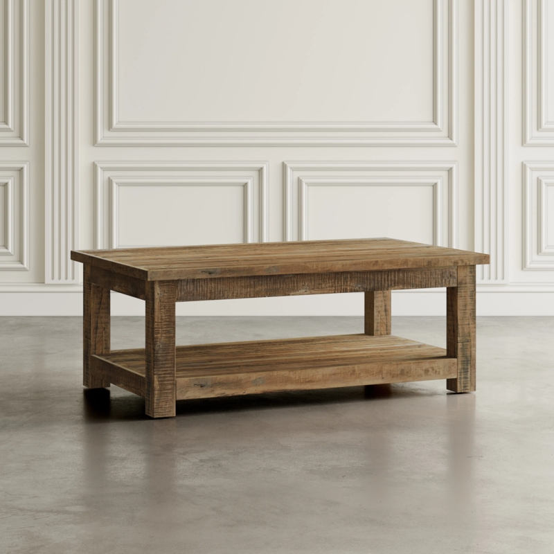 Coffee Table Salvaged Wood Look Two-Tier Design Plank Top Rustic