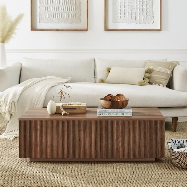 Coffee Table Satin Walnut Finish Slim Black Metal Frame Minimalist