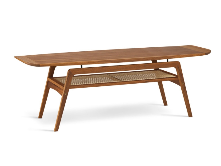 Coffee Table Scandinavian Surfboard Shape with Slatted Magazine Shelf