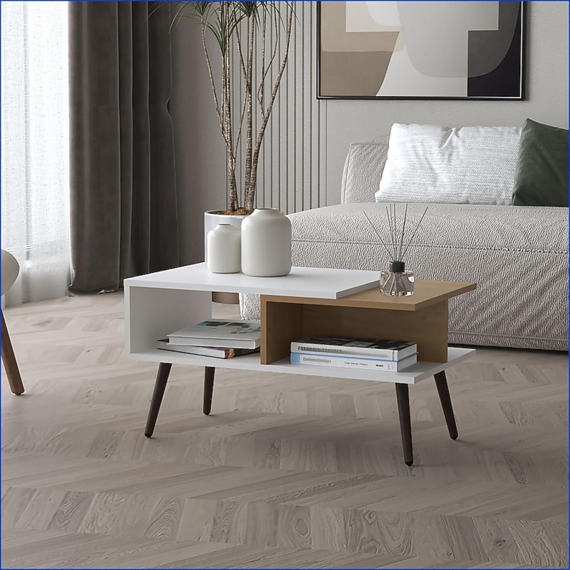 Coffee Table Scandinavian White Two Tier Conical Legs Open Storage