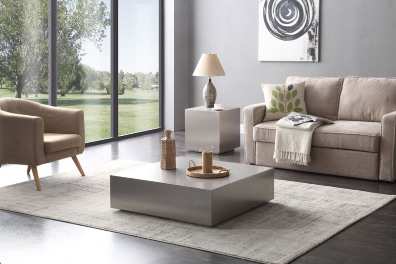 Coffee Table Sculptural Brushed Stainless Steel Anvil Shape