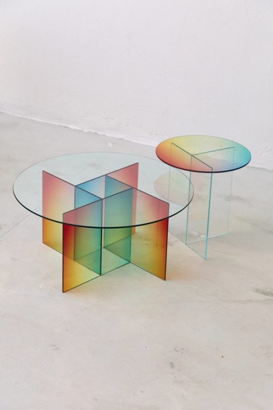 Coffee Table Sculptural Rainbow Gradient Chunky Legs Contemporary Art