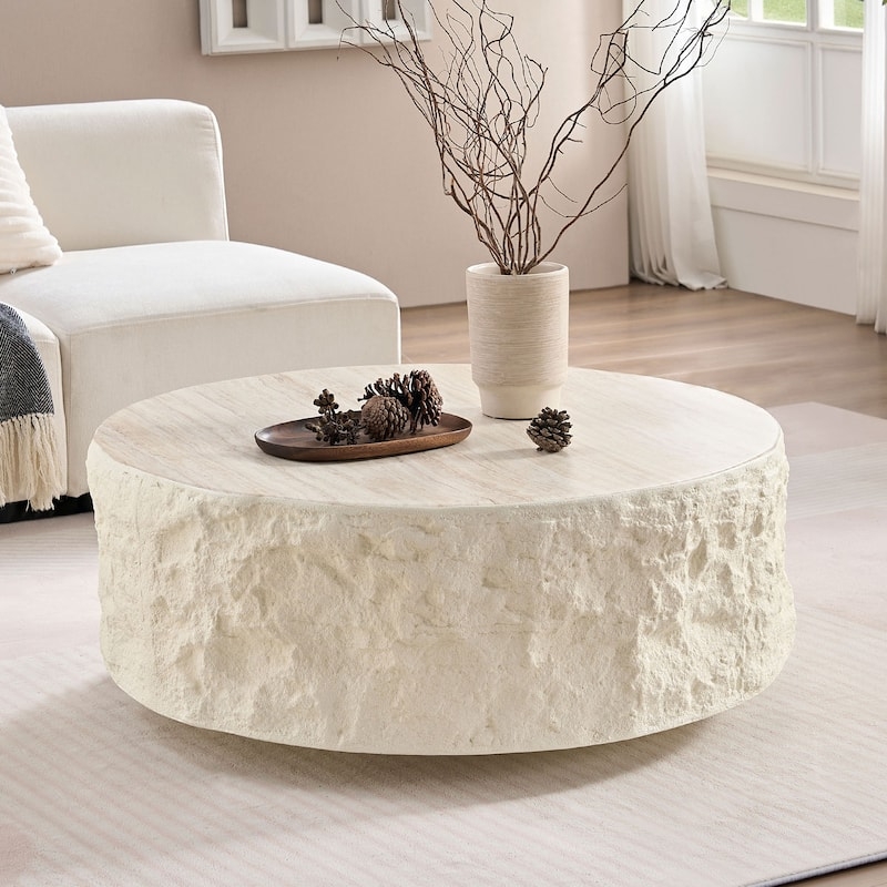 Coffee Table Sculptural Rock Surface Texture Organic Modern Pedestal
