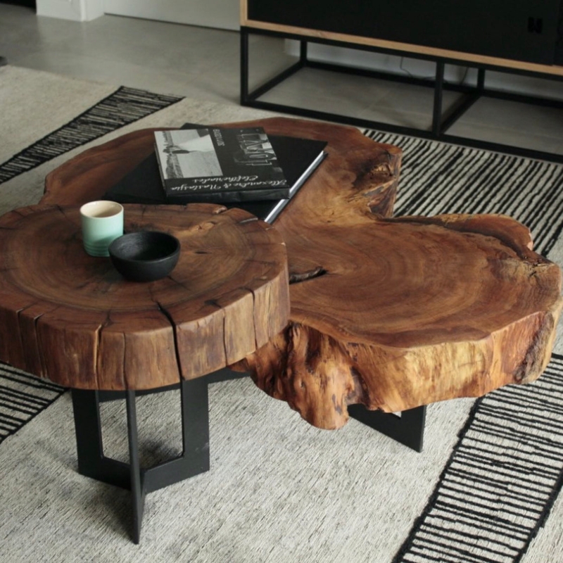 Coffee Table Set Live Edge Nesting Tripod Legs Organic Modern Style