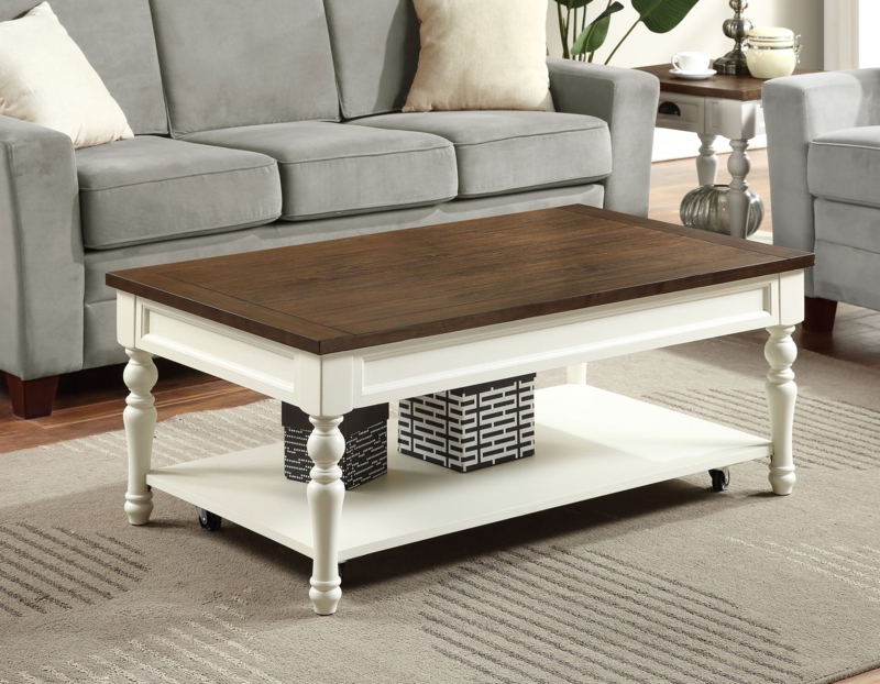 Coffee Table Set Modern Farmhouse Two Tone Caster Wheels