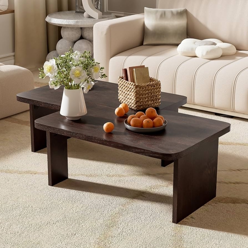 Coffee Table Set Modern Nesting Faux Marble Espresso Splicing Design