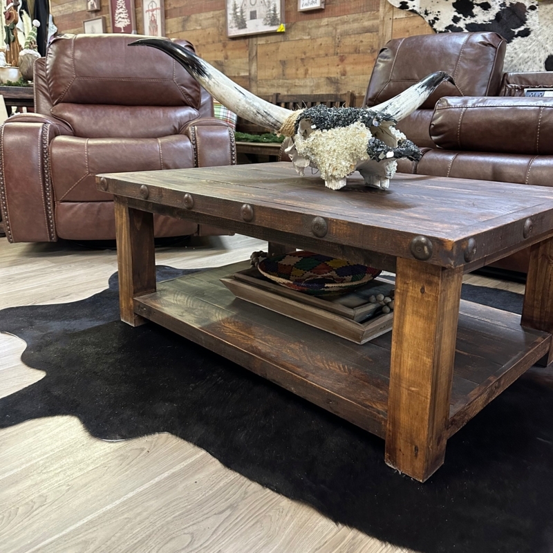 Coffee Table Set Rustic Trunk Style Iron Hardware Dark Wood