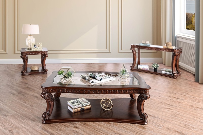 Coffee Table Set Sculptural Pedestal Dark Espresso Wood Contemporary Design