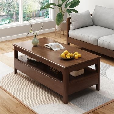 Coffee Table Slatted Base Low Profile Rectangular Wood Toned