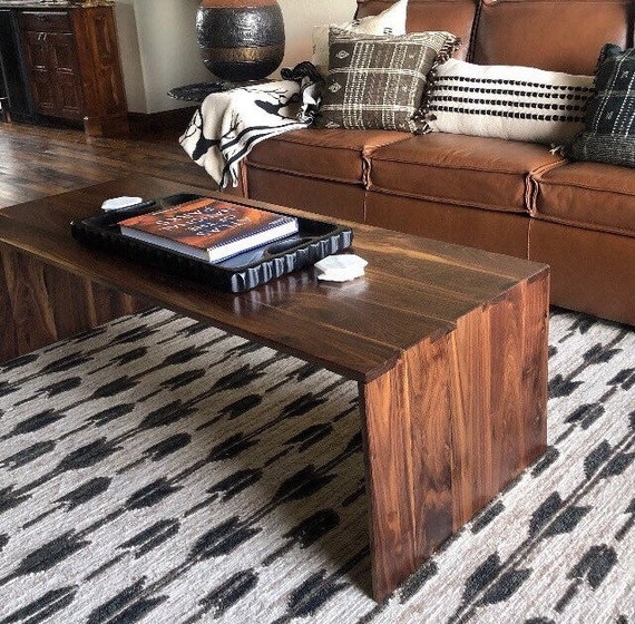 Coffee Table Slatted Shelf Square Top Tapered Legs Mid Century