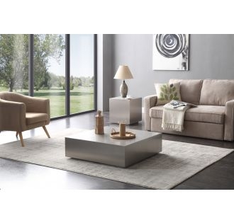 Coffee Table Sled Base Silhouette Matte Black Top Brushed Frame Modern