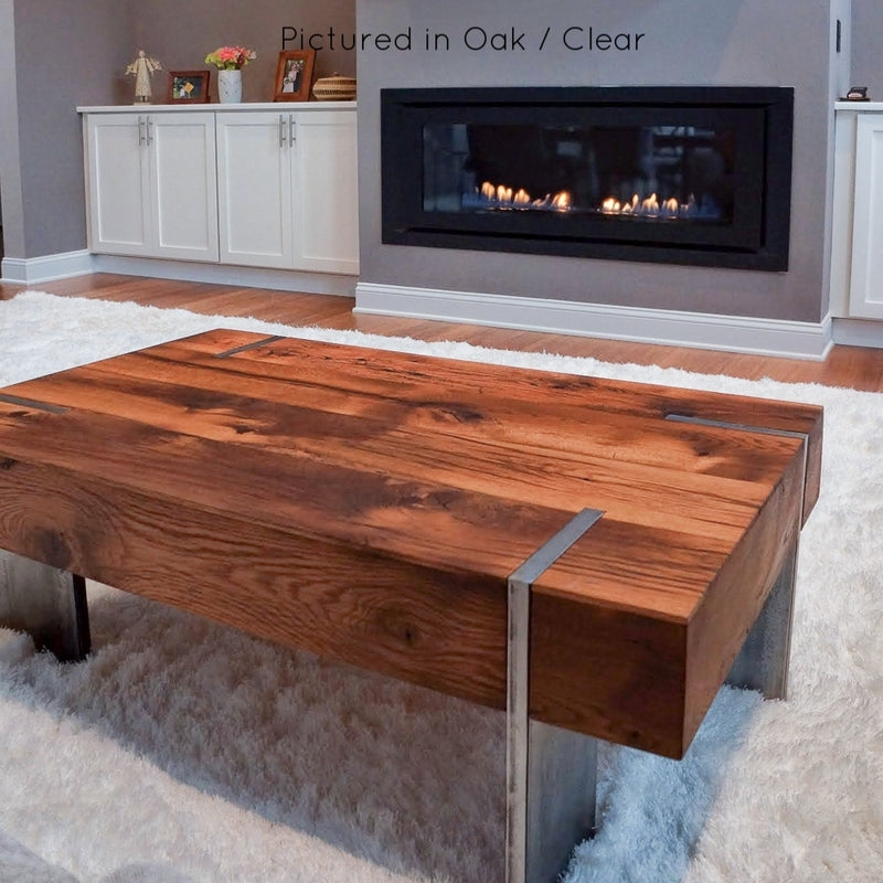 Coffee Table Sled Base Thick Wood Slab Industrial Design
