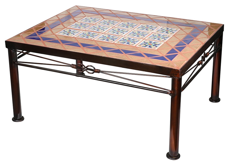 Coffee Table Small Patterned Tile Top Wrought Iron Frame Mexican