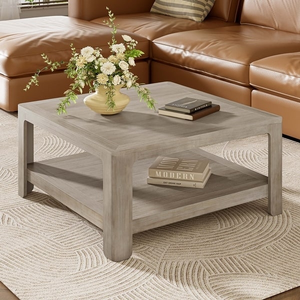 Coffee Table Square Light Ash Two Tier Semi-Open Storage Scandi