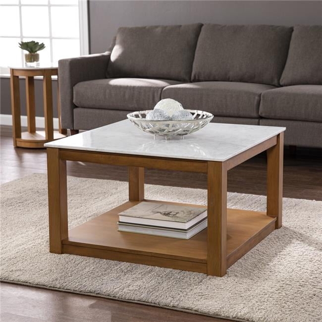 Coffee Table Square Modern Wood Natural Finish Chunky Block Legs