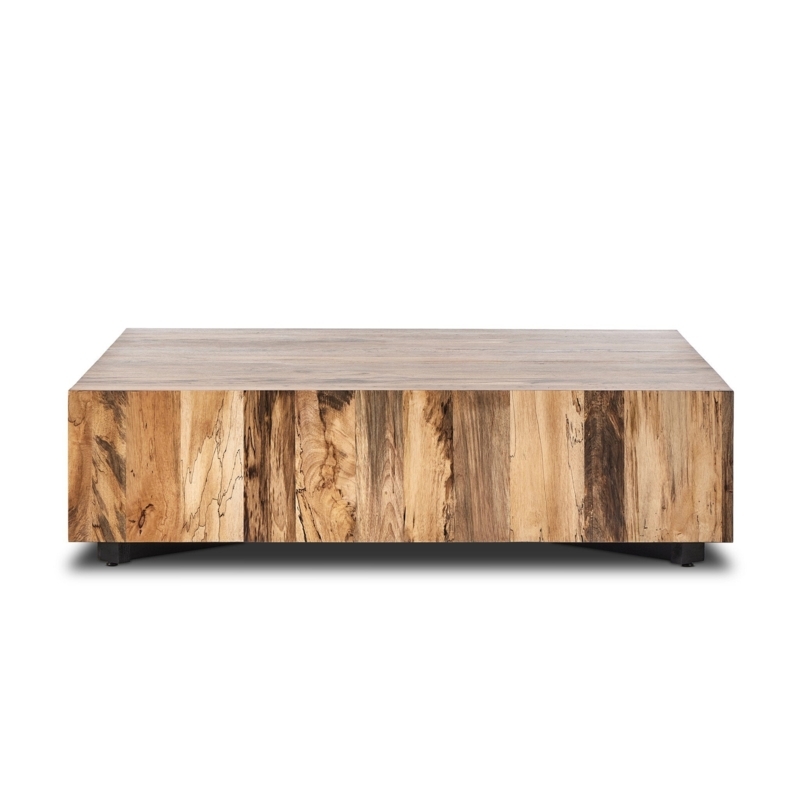 Coffee Table Square Natural Wood Block Base Thick Top Organic Modern