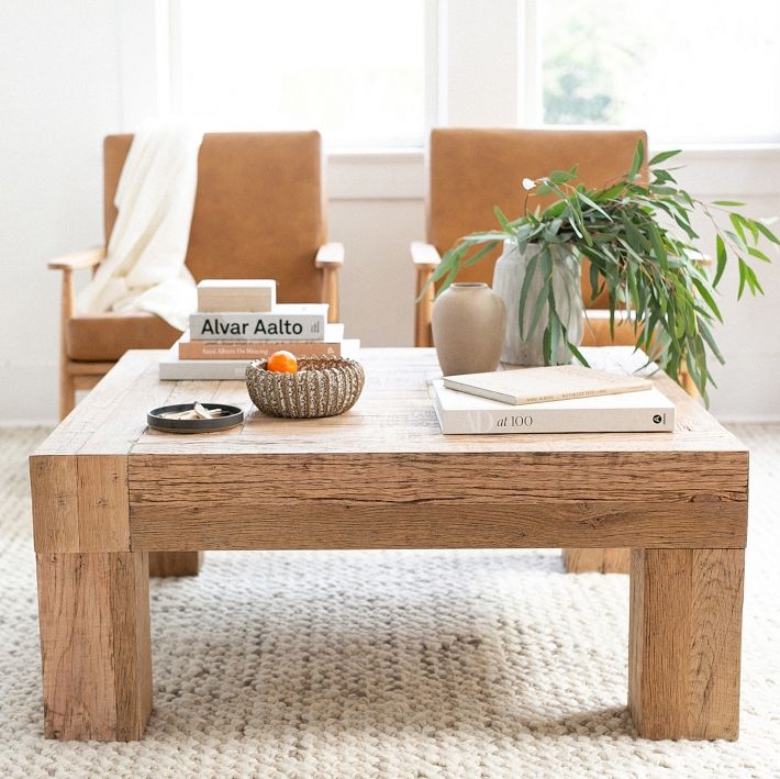 Coffee Table Square Reclaimed Wood Block Legs Rustic