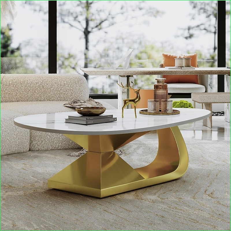 Coffee Table Square Sintered Stone Top Polished Cross Brace Base