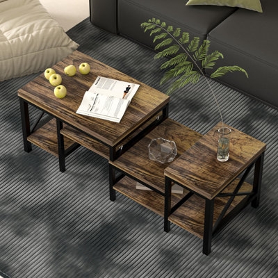 Coffee Table Square Two Tier with Functional Tray Top
