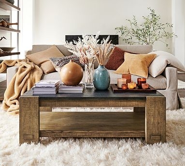 Coffee Table Stone-Like Top Minimalist Metal Cross-Brace Base