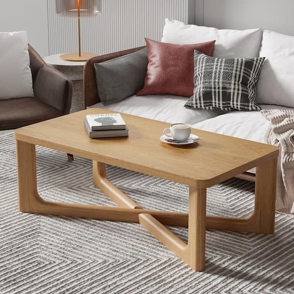 Coffee Table, Tambour Wood, Ribbed Legs, Chunky Rounded Silhouette