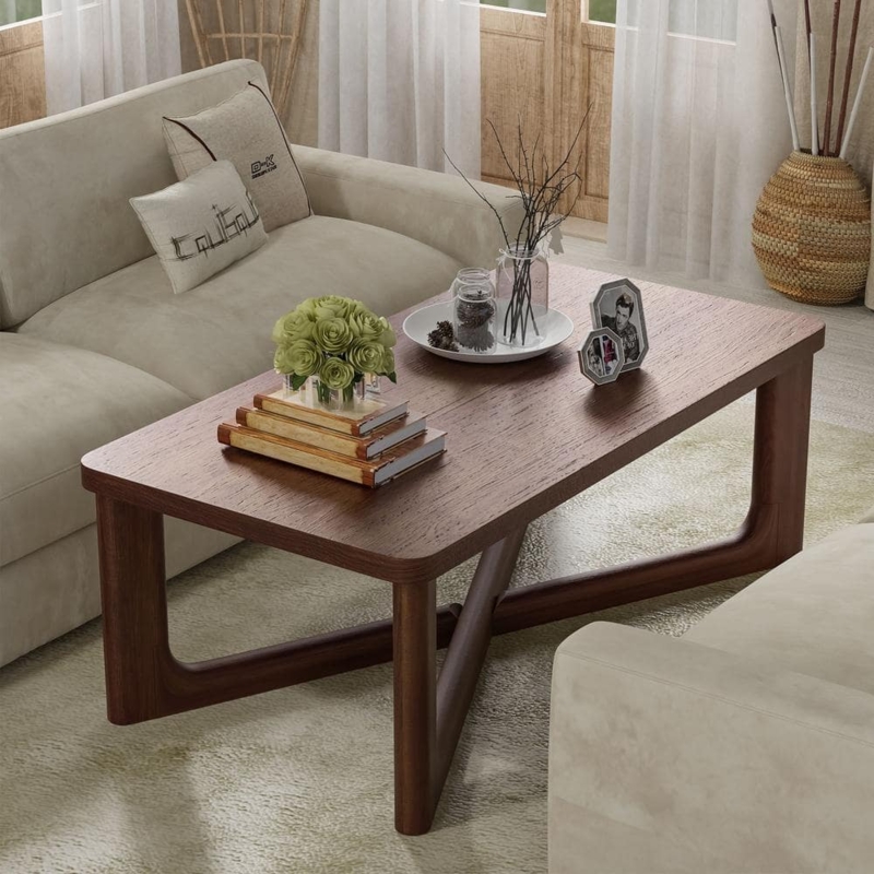 Coffee Table Tapered Legs Rounded Corners Warm Walnut Mid-Century
