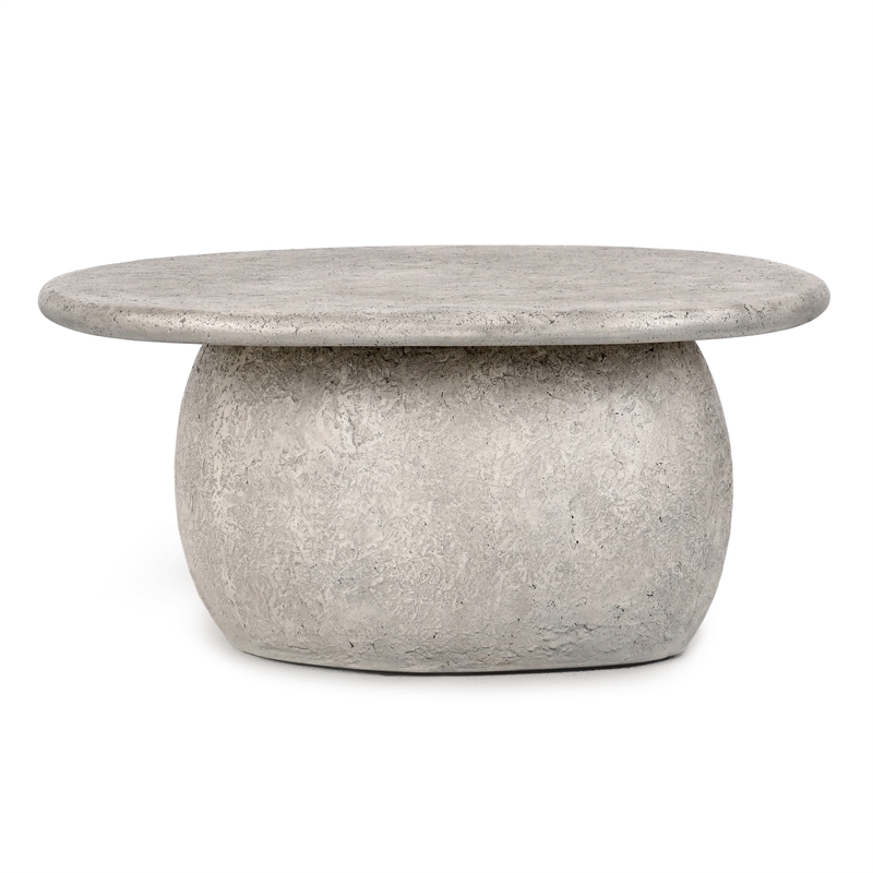 Coffee Table, Thick Round Concrete Top, Monolithic Pedestal Base.