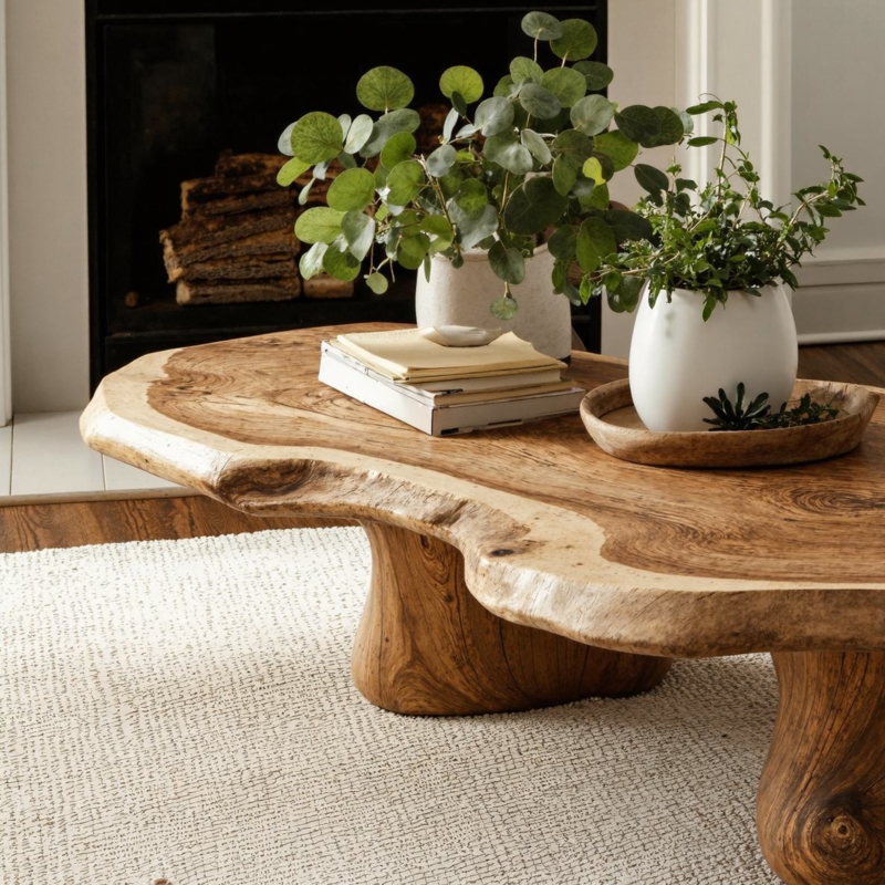 Coffee Table Thick Slab Design, Block Base, Rectangular, Minimalist Style