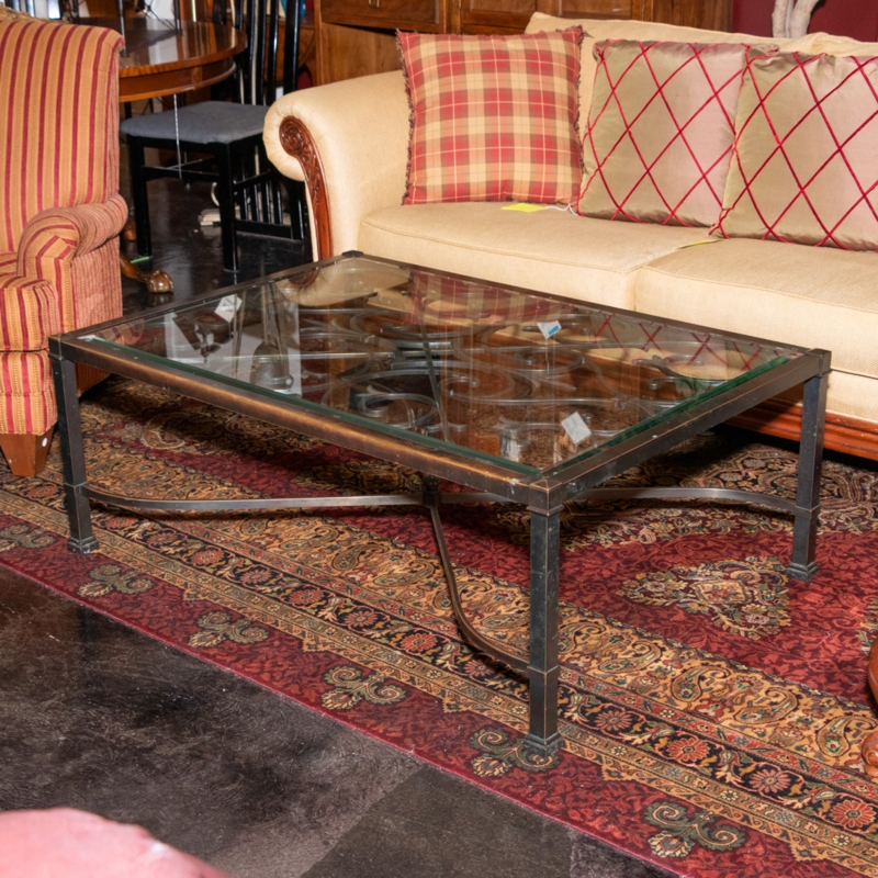 Coffee Table Traditional Wrought Iron Round Tiered Glass Shelves