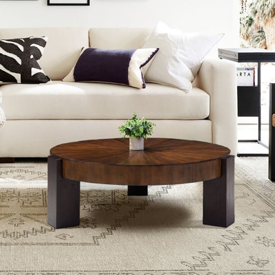 Coffee Table Tripod Legs Wood Toned Transitional Style Pedestal Design