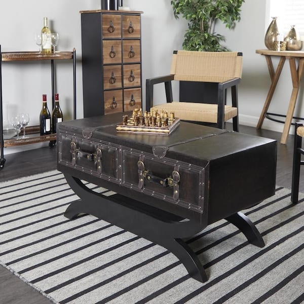 Coffee Table Trunk Traditional Latched Closure Nailhead Antique Brass