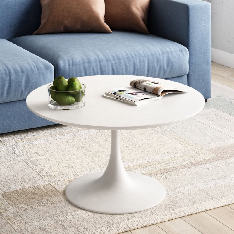 Coffee Table Tulip Pedestal Base Round Top Mid Century Modern Style