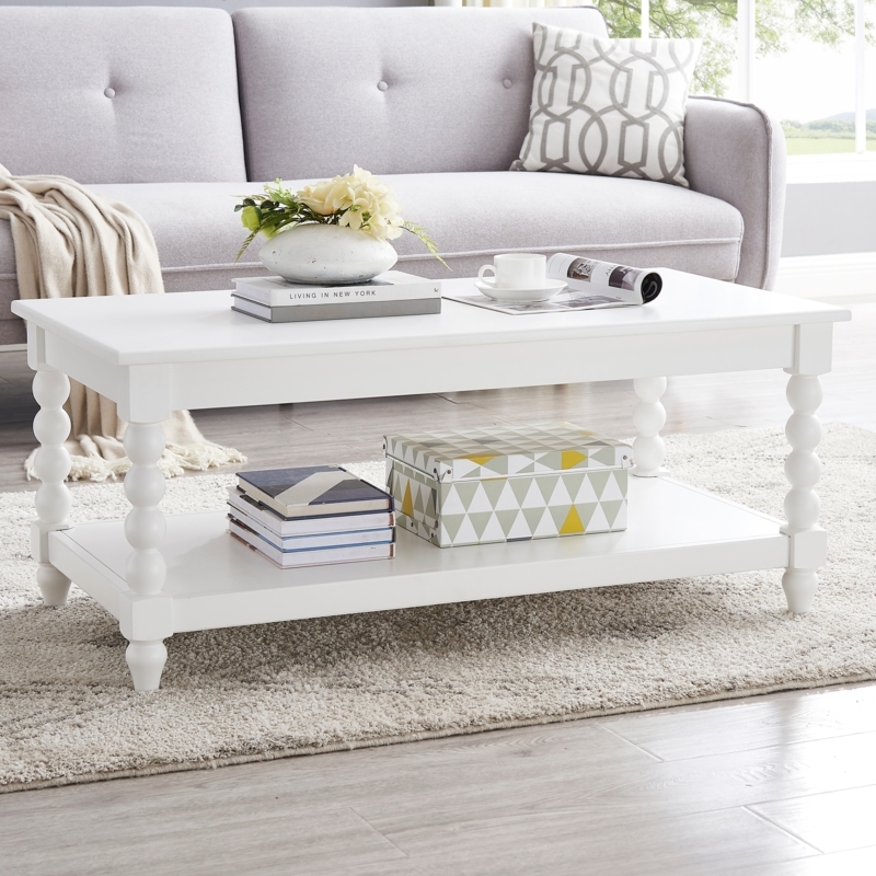 Coffee Table Turned Spindle Legs Coastal Farmhouse Style Two Tier