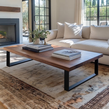 Coffee Table Two Tier Open Storage Shelf Dark Wood Metal Frame