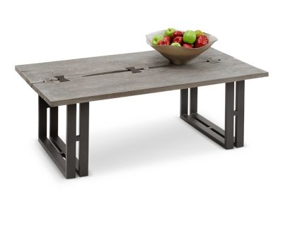 Coffee Table Two Tier Stone Look Top Wood Shelf Industrial Style