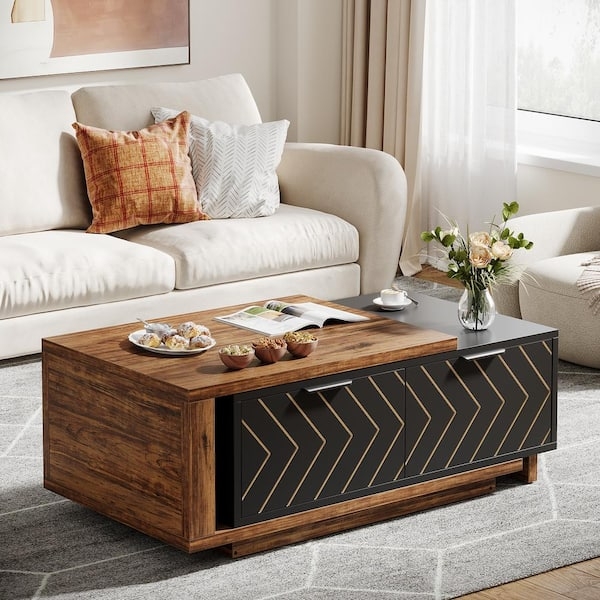 Coffee Table Two-Tone Extendable Sliding Top Hidden Storage