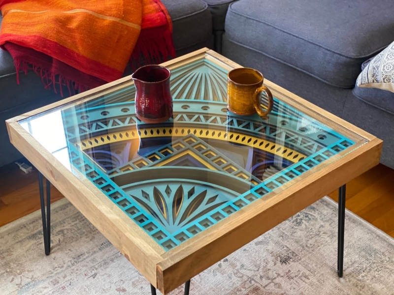 Coffee Table Vibrant Mandala Pattern Hairpin Legs Bohemian Style