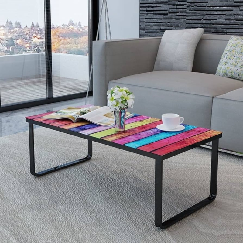 Coffee Table Vibrant Rainbow Glass Low Profile Translucent Legs Modern