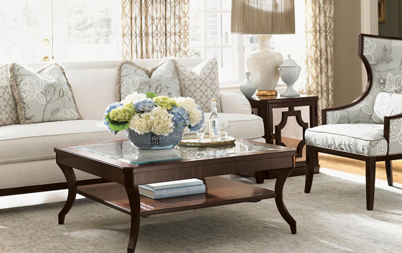 Coffee Table Vintage Wood Glass Top Tapered Legs Mid Century