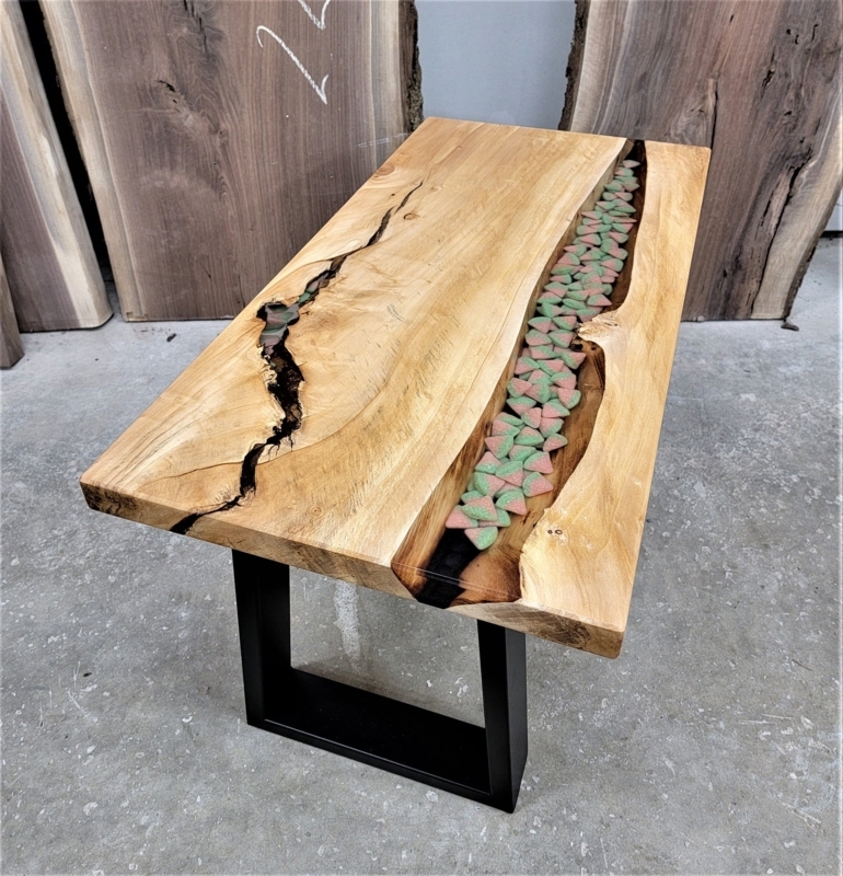 Coffee Table Watermelon Wood Graining Live Edge Hairpin Legs Unique
