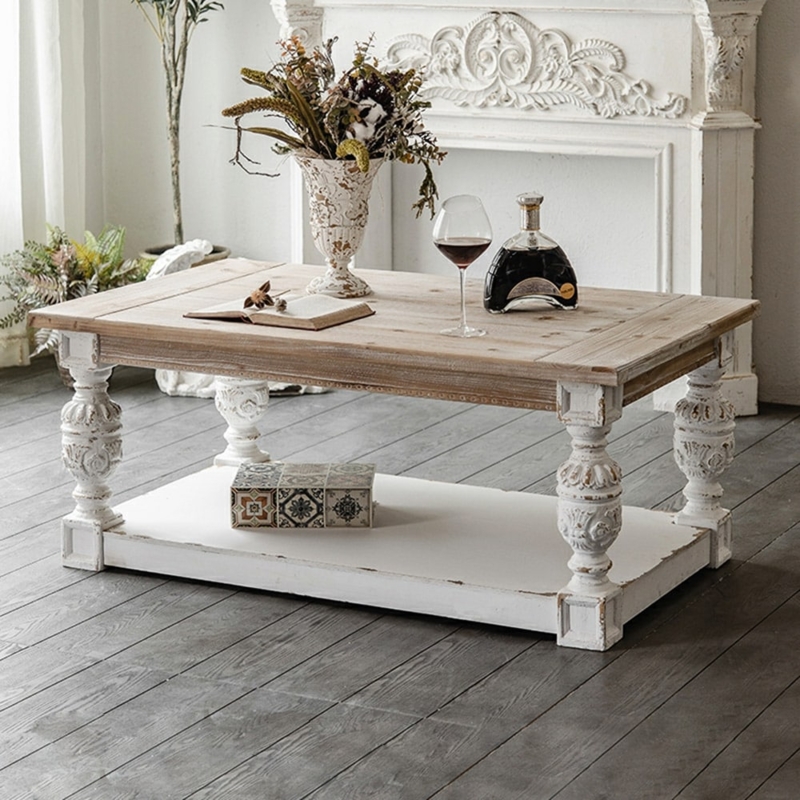 Coffee Table with Blocky Silhouette Minimalist White Storage