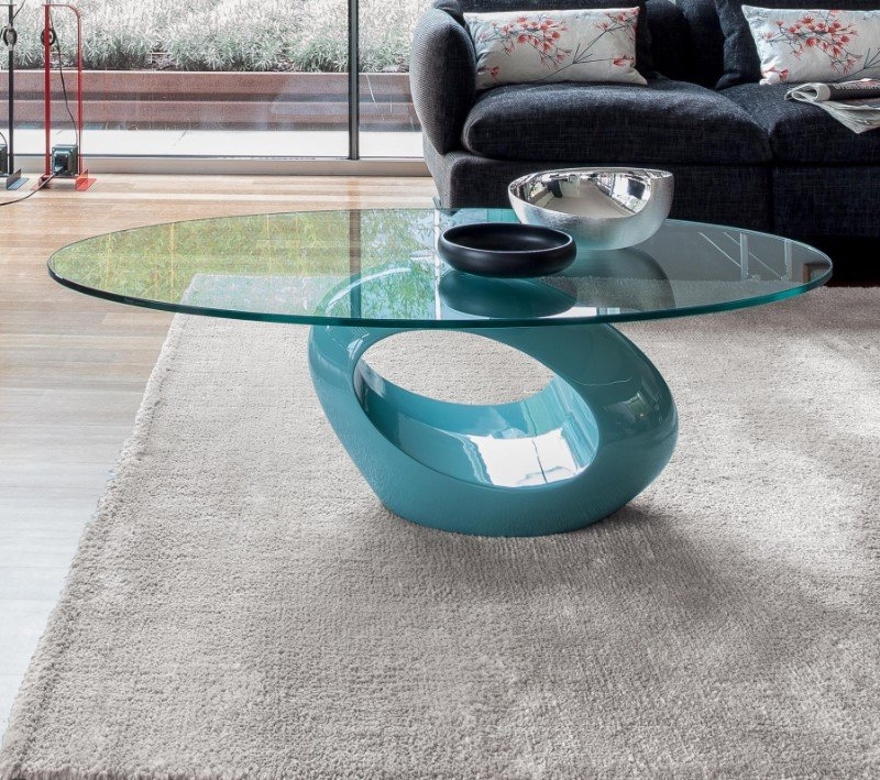 Coffee Table with Curved Sculptural Base. Sculptural marble base furniture.