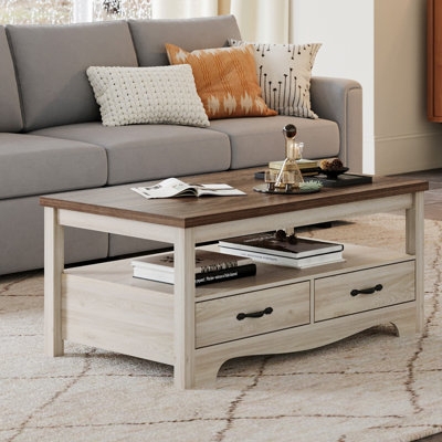 Coffee Table with Grid Lower Shelf Charcoal Finish Industrial Modern