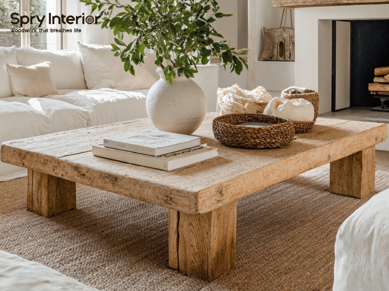 Coffee Table with Hairpin Legs, Narrow Live Edge Wood Top, Modern