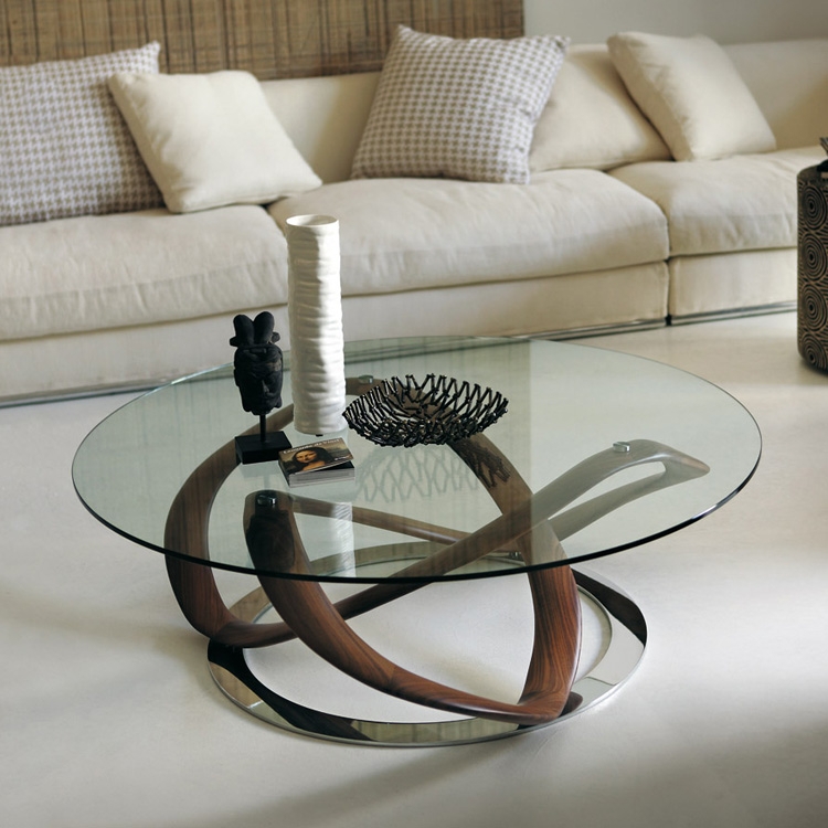 Coffee Table with Infinity Loop Wood Base. Infinity loop living room decor.