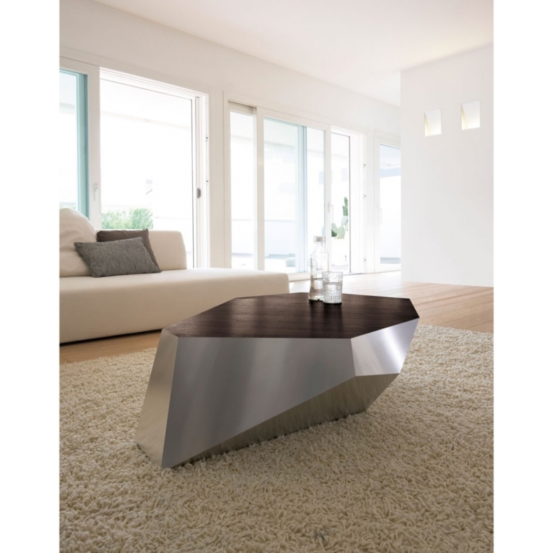 Coffee Table with Interlocking Chrome Legs. Sculptural chrome coffee table.