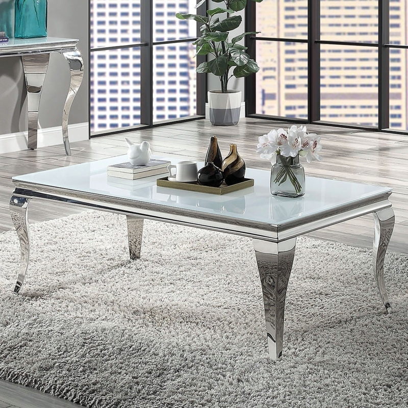 Coffee Table with Interlocking Ring Base in Silver Finish