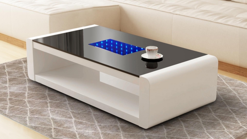 Coffee Table with LED Lighting, High-Gloss White. Modern coffee table with LEDs.